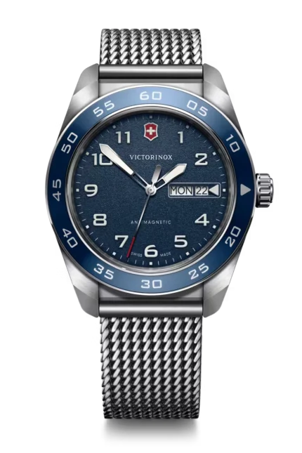 Victorinox Swiss Army Quartz 42mm Blue Dial Day & Date Mesh Bracelet Men's Watch