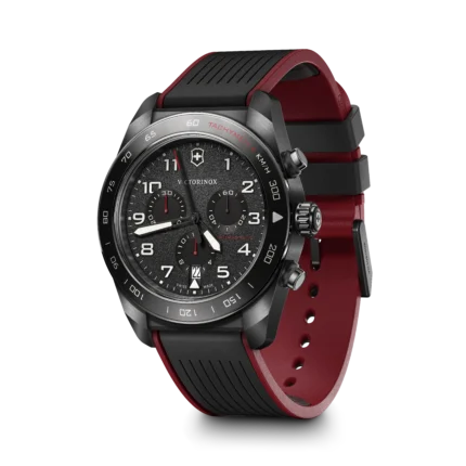 Victorinox Swiss Army Chronograph 42mm Black PVD Case Red Rubber Tachymeter Men's Watch