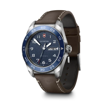 Victorinox Swiss Army 42mm Blue Dial Day Date Brown Leather Watch